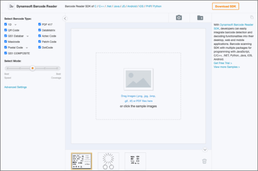 screenshot of Dynamsoft Barcode Reader